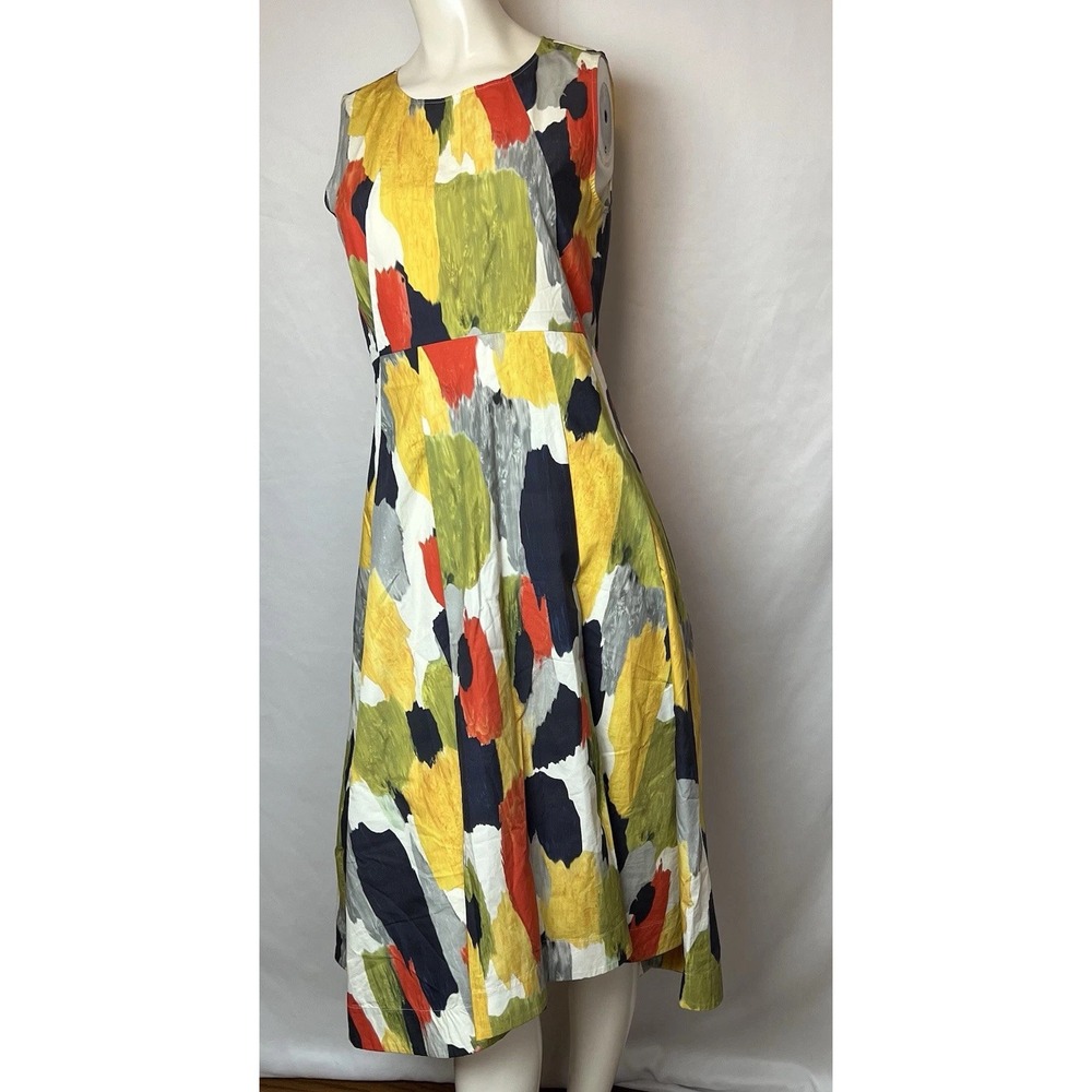 COS Dress Hi-Low Multi Colored Midi Dress Watercolor 100% Cotton Size 8